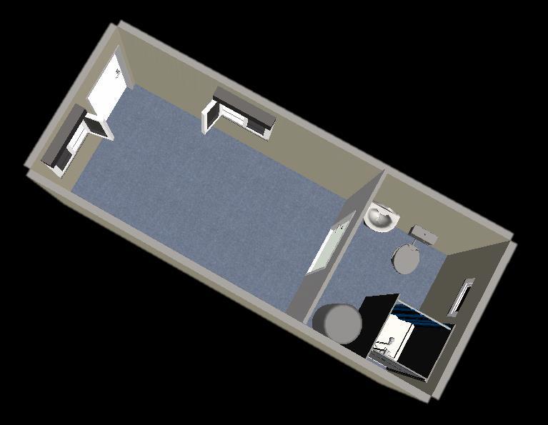 Office Container with WC and shower Model: WBEC018 (Premium) Size: 20 feet Length: 6.058mm Width: 2.435mm Interior height: 2.500mm Overall height: 2.