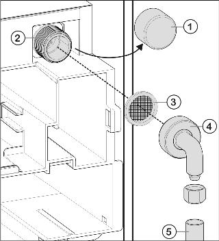 Start-up - The solenoid valve is located at the bottom of the back of the appliance. It has a metric R3/4 connecting thread. 4.4 Installation into a fitted kitchen Fig. 19 u Remove the cap Fig.