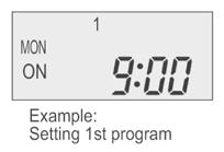 Individual day setting. Press UP or DOWN button to select the day. Then press SELECT button. 3. Select Time (please refer to next page for example of setting) For 1st program setting.