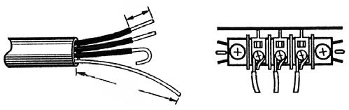 4-WIRE DIRECT CONNECTION 1. Strip 5 (12.7cm) of outer covering from the end of the cable. 2. Cut 1-1/2 (3.8 cm) from the 3 insulated wires. Do not cut the bare ground wire. 3. Strip 1 (2.