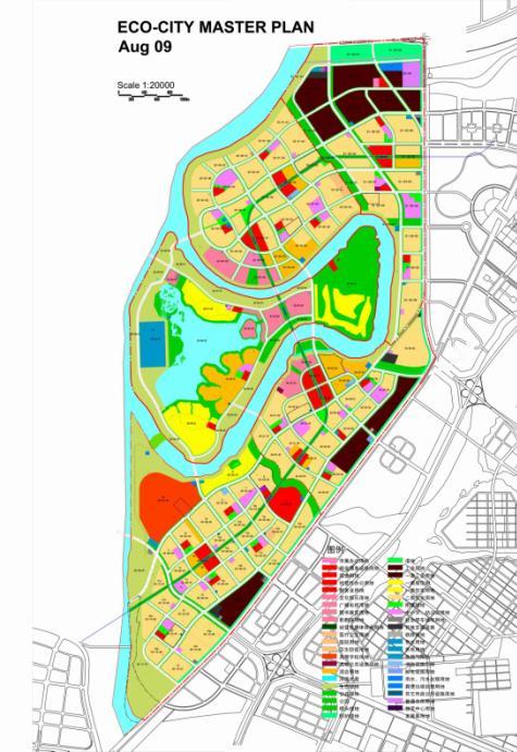 Master Plan Master Plan sets out the land uses for the various land parcels. Eco City Land Area 30 sq km Resid GFA 14.