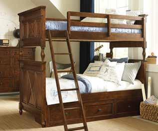 Twin high panel bed has roomy under bed storage.