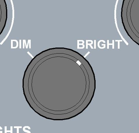 Clockwise PANEL rotary knob adjusts lighting levels of: - All equipment within the flight deck, - Center pedestal.