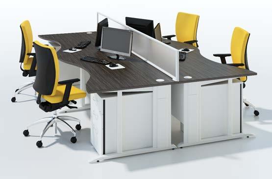 Although illustrated here in bench configuration, individual wave desks can instantly be rearranged into alternative layouts to meet changing needs.