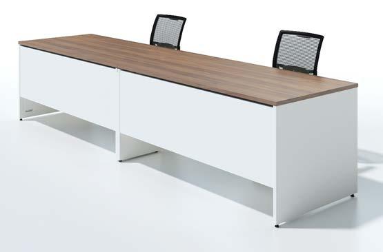 conceal any under desk clutter.. Shown in Natural Walnut White Base.