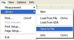 To save a library into a file select: <File>< Library > < Save to File> If you wish to save the library to the GDA please ask AIRSENSE for more
