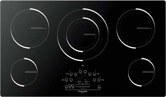 50 Series Induction Cooktops600 Available in Canada Only F6IT36S1 36 Induction cooktop with aluminum frame in stainless steel color and glass ceramic Slide touch control for power setting Peacock