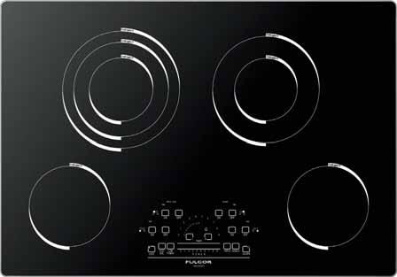 58 Series Radiant Touch Cooktops600 F6RT30S1 30 Electric radiant cooktop with aluminum frame in stainless steel color and glass ceramic Peacock Tail Bar for power indication 4 Digital display for