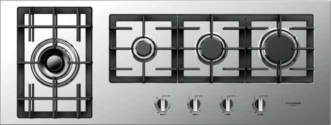 76 Series Gas Cooktops400 F4GK42S1 42 Gas cooktop with 4 burners, stainless steel Electric Flame Ignition and Re-ignition Flame out sensing Heavy Duty Cast Iron Grates On request: simmer Plate and