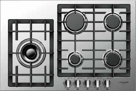 78 Series Gas Cooktops400 F4GK30S1 30 Gas cooktop with 5 burners, stainless steel Electric Flame Ignition and Re-ignition Flame out sensing Heavy Duty Cast Iron Grates On request: simmer Plate and
