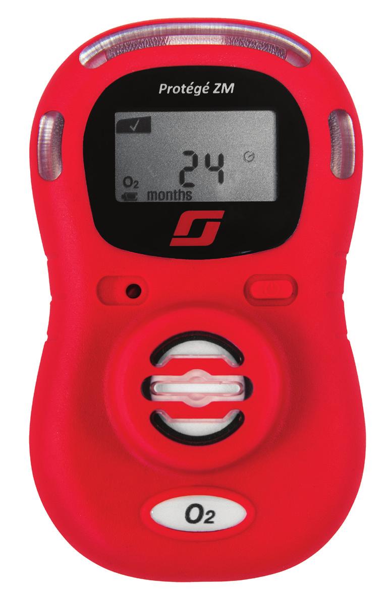 High-visibility LED alarm Audible alarm Gas sensor port Three gas options: O 2, CO, H 2 S