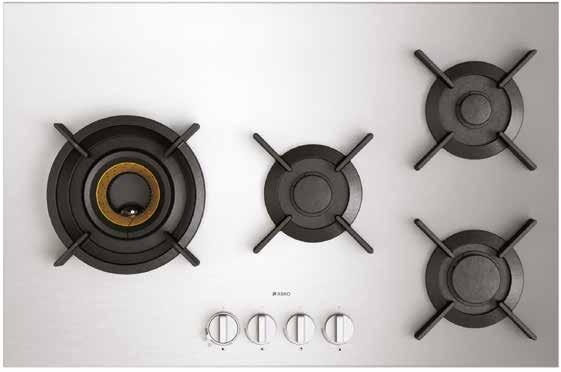 Gas hobs HG1675SB Gas hob Stainless steel 64 cm wide 4 A+ burners Enameled cast iron pan support Ergonomic metal knobs Stainless steel surface Left front zone Power Class: Rapid burner Power: 3000 W