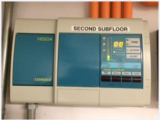The VESDA system monitors three areas on the 2 nd floor data center room 200: subfloor, ceiling and return air vent and the ceiling of room 202.