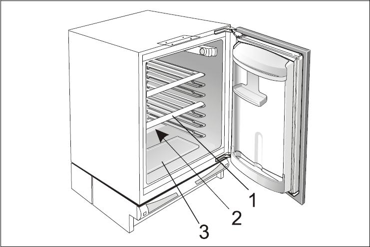 Using your Baumatic BR15A LARDER-FRIDGE Your BR15A Built-under Larder-Fridge: 5 KEY A 1 SHELF: The shelves may be placed in any of the guide slots within the interior of the appliance.