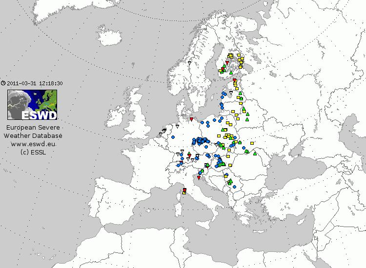 30 Helve Meitern Joonis 5. Euroopa ohtlike ilmastikunähtuste andmebaasi (European Severe Weather Database) raport 03.-09.08.2010.