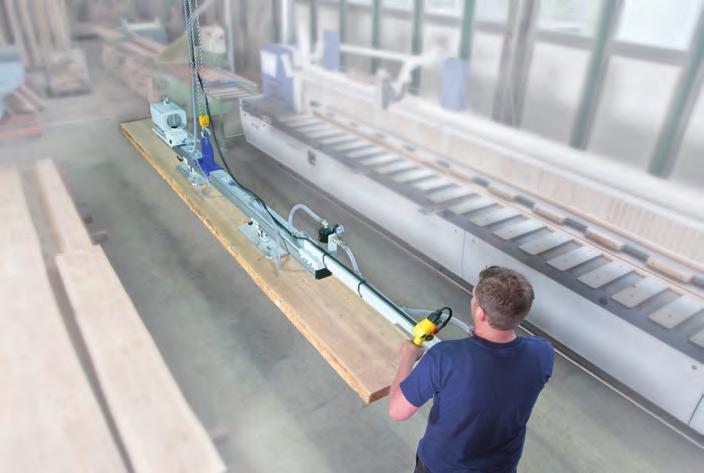 VacuMaster VHB in process of loading a rip saw with wooden boards VacuMaster VHB Application Horizontal handling of narrow workpieces such as planks, boards and beams with a minimum width of 120 mm