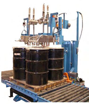 After four drums are filled, the pallet is automatically discharged.
