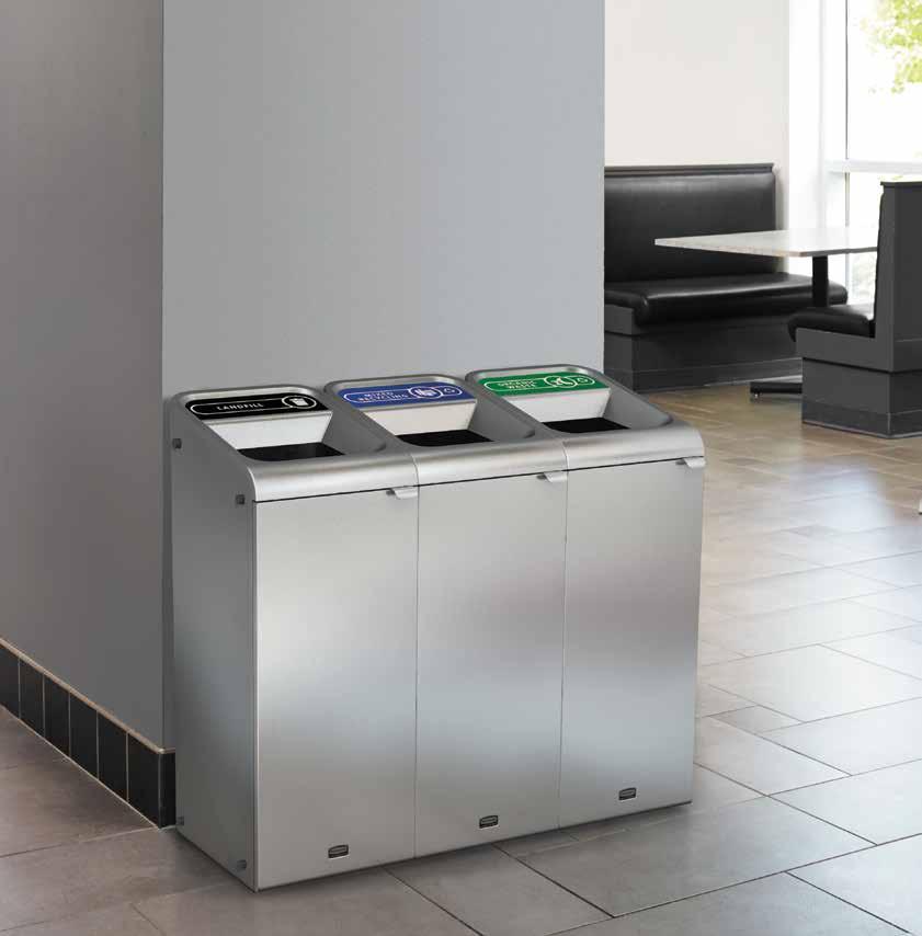 CONFIGURE The Configure decorative refuse containers provide a customizable recycling solution with sleek, smooth surfaces and contoured edges.