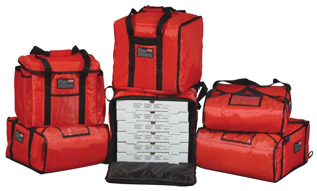 PROSERVE PROFESSIONAL DELIVERY BAGS PROFESSIONAL DELIVERY BAGS FOR THOSE ON THE GO! Two inches of polyester insulation offers maximum thermal retention and no moisture or odor retention.