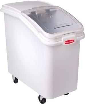 INGREDIENT BIN SYSTEMS SEAMLESS CONSTRUCTION, ROUNDED CORNERS AND SMOOTH WALLS FOR EASY CLEANING.