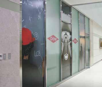 left), and images from the Dow Human Element campaign interspersed with frosted glass panels