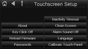 Touch Screen Setup 1. About: Information pertaining to the Aurora Touch 2. Key Click: Allows for the Click to turned On or OFF 3. Reload Firmware: Should only be used if directed by Tech Service 4.