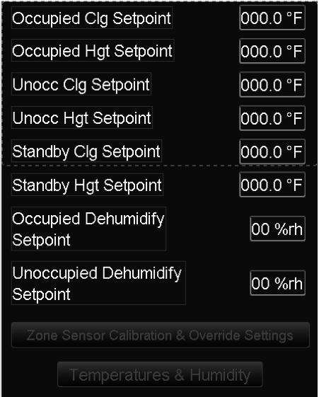 Zone Sensor Calibration 3. Occupancy Control Settings 4. Fan Settings 5. Timers 6. ABC Configuration 7. Trends 8. UPC Configuration (?) Show/Hide: Only displayed if logged in with the password. 9.