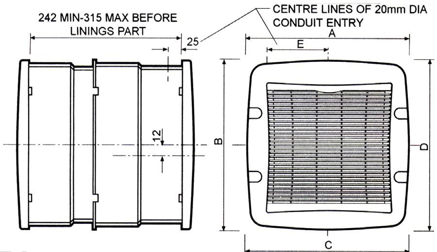 FAN DIMENSIONS Before commencing work, study the tables shown in figures C1/ C2 WALL INSTALLATION and C3/ 4 PANEL INSTALLATION to ensure fan will fit in position proposed.