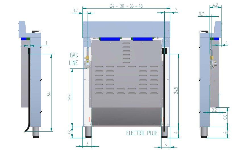 PRODUCT SPECIFICATIONS Dimensions (insert drawings front, side and back Weight Burner power Natural gas LP gas Auxiliary 3750 BTU/h 3750 BTU/h Semi rapid 6000 BTU/h 6300 BTU/h Rapid 10400 BTU/h 11400