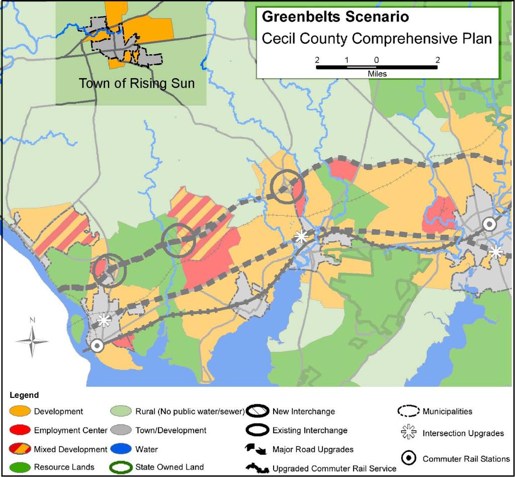 Graphic 5 Cecil County Comprehensive Planning Scenario: Greenbelts As the County worked to update its Comprehensive Plan, several long term growth scenarios were under review.