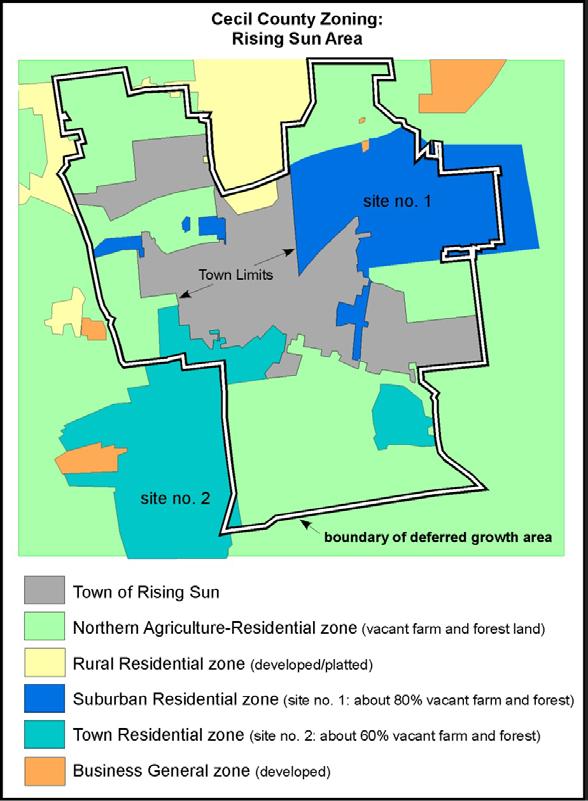 Cecil County Zoning in the Rising Sun Area Rising Sun Comprehensive Plan 2010 Despite differences between various County plans as to future growth around Rising Sun, the County s Zoning Map forms the