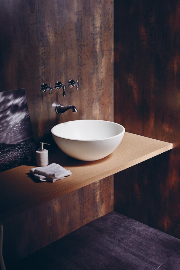 LAMINATE ON WALL BRYSON TOBIAS STEEL DXN 4329M LAMINATE ON TABLE GEMMA OAK GIOVANNI WYA 5272E Curio cross handle mixing valve for bath and shower witn diverter; bath spout, and counter basin with
