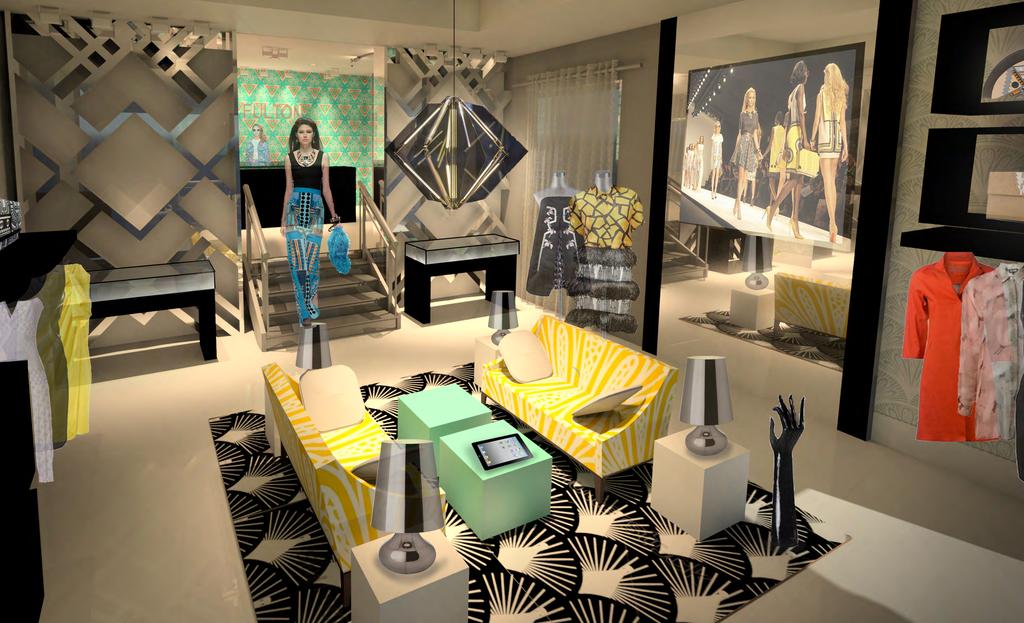 HOLLY FULTON RETAIL Freelance Work // Client: Rochelle Tracey 4 Weeks 50 Square Meters Revit + Photoshop The Holly Fulton retail environment is designed as an extension of the online shopping