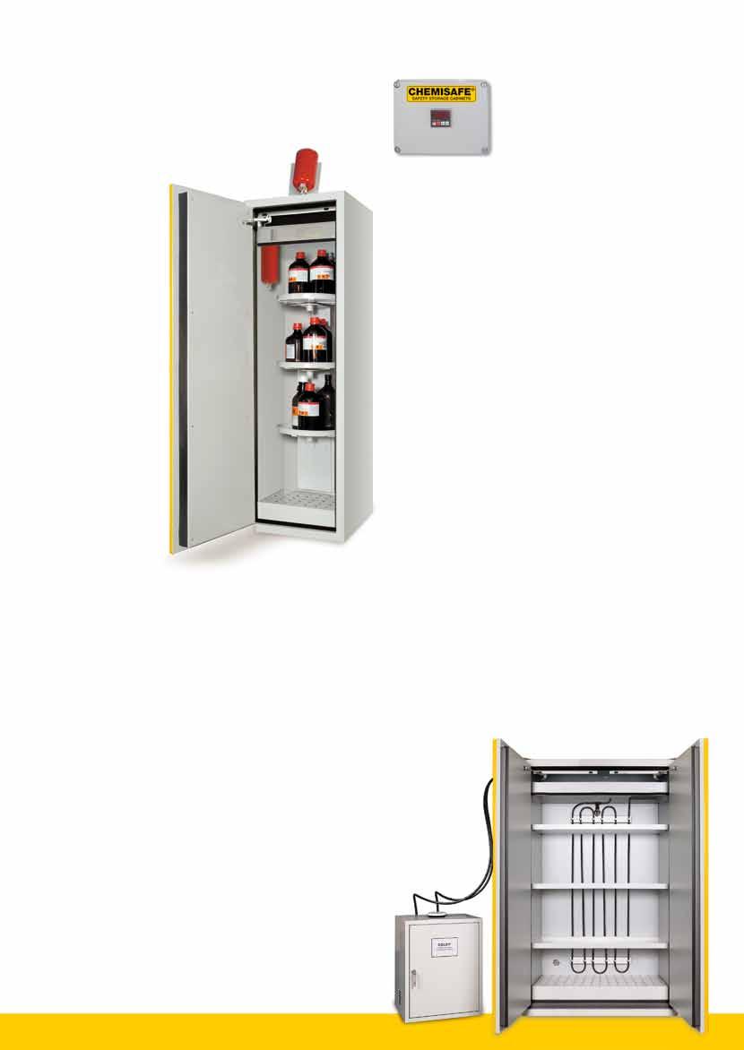 OPTIONAL ACCESSORIES Painted steel shelves (FIRE BASIC Type 30). Internal or external automatic extinguisher. CHEMISAFE TEMPERATURE ALARM SYSTEM. Temperature control system, alarm and phone call.
