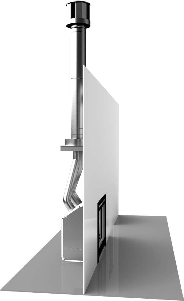 Self-supporting coaxial flue; inner Ø 100 mm, outer Ø 170 mm.