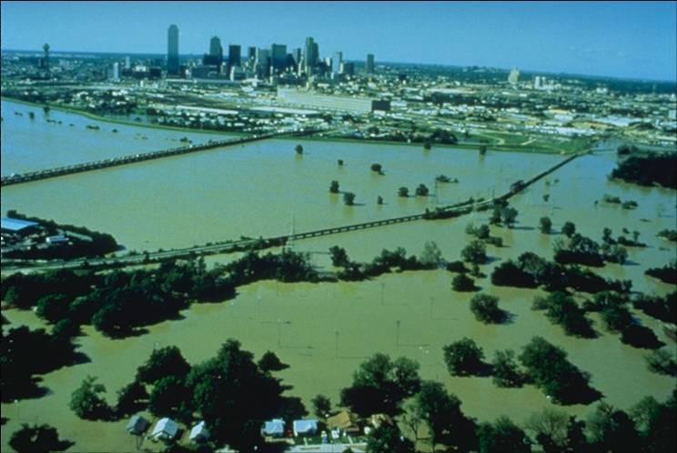 During the flood of 1908, the Trinity River was 50 ft.