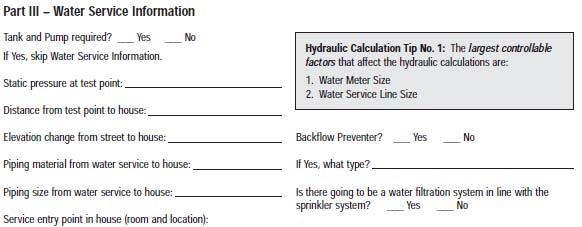 Design Request Form Part III Water Service This information is needed to produce a hydraulically functioning system Inlet