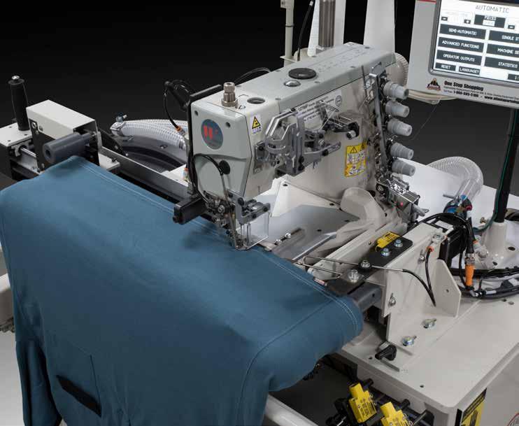 1278-8 S EQUIP Automatic Coverstitch Bottom Hemmer Shirts may be tubular or with side seams Patented Serial Bus Control System Shirt may be hemmed first or last operation Tandem operation Automatic