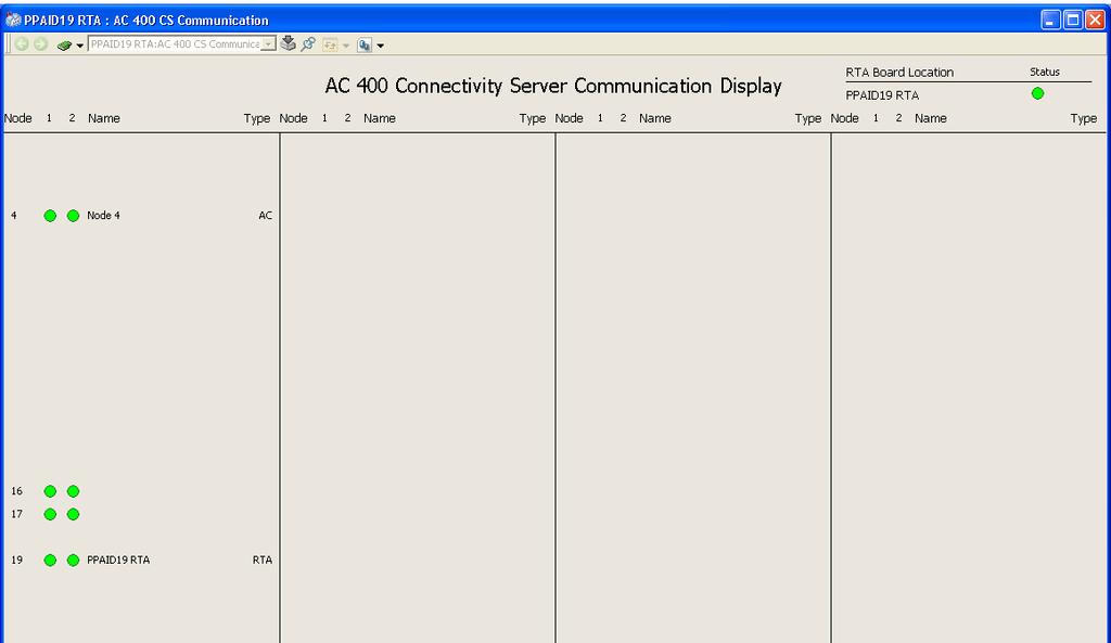 Section 8 System Administration System Status When an RTA Board object is marked with a cross in the Details column, doubleclick in the column to show the Advant Master Connectivity Server