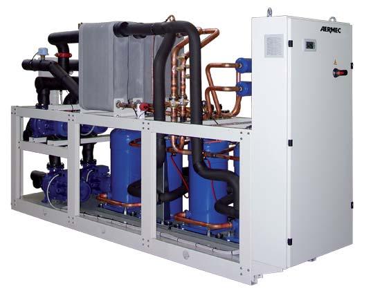 Water cooled internal chiller and heat pump units with scroll compressors Cooling capacity from 106 kw to 385 kw NXW Heating capacity from 119 kw to 419 kw R410A Aermec participates in the