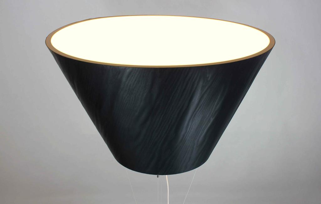 Stellar Introducing the Stellar LED Pendant A magnificent new lamp in natural wood veneer and polycarbonate. Shown in Black Ash veneer. Dimensions: 40 x 24 Weight: 30 lbs.
