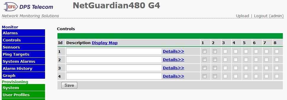 37 0.9 Controls The NetGuardian control relays can be configured in the Provisioning > Controls menu.