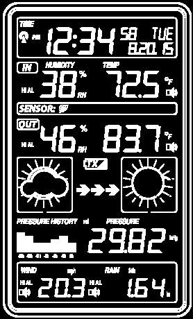 Pressure with 24 hour history graph 20. Pressure low alarm and high alarm 21. Pressure display unit (inhg or hpa) 22. Pressure alarm on indicator 23.
