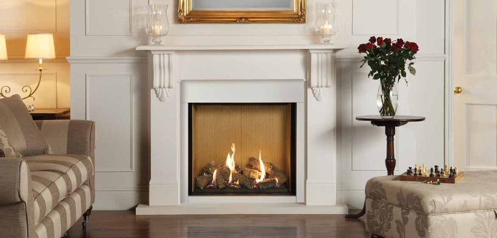 Riva2 750HL with Fluted Vermiculite lining and Victorian Corbel Mantel and Hearth in Limestone with matching slip sets A Warm Welcome Nothing creates an inviting atmosphere quite like a Gazco fire.