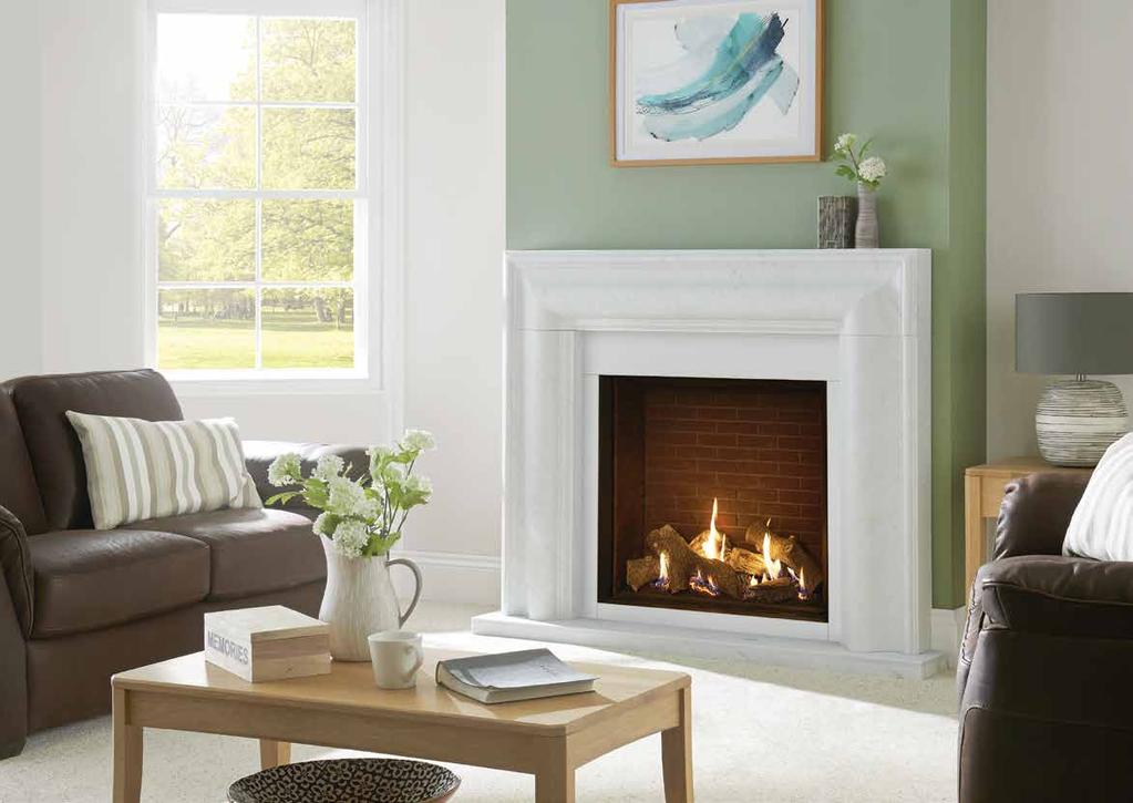 Riva2 750HL Edge with Brick-effect lining and Grafton Mantel and small