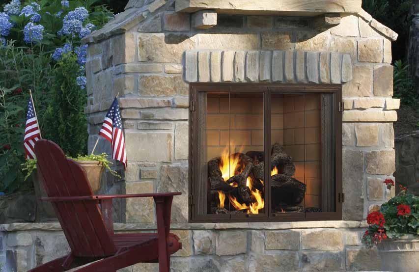 WOOD FIREPLES WOOD FIREPLES astlewood shown with glass doors, standard stainless steel mesh, traditional molded brick interior and outdoor Fireside Grand Oak gas log set
