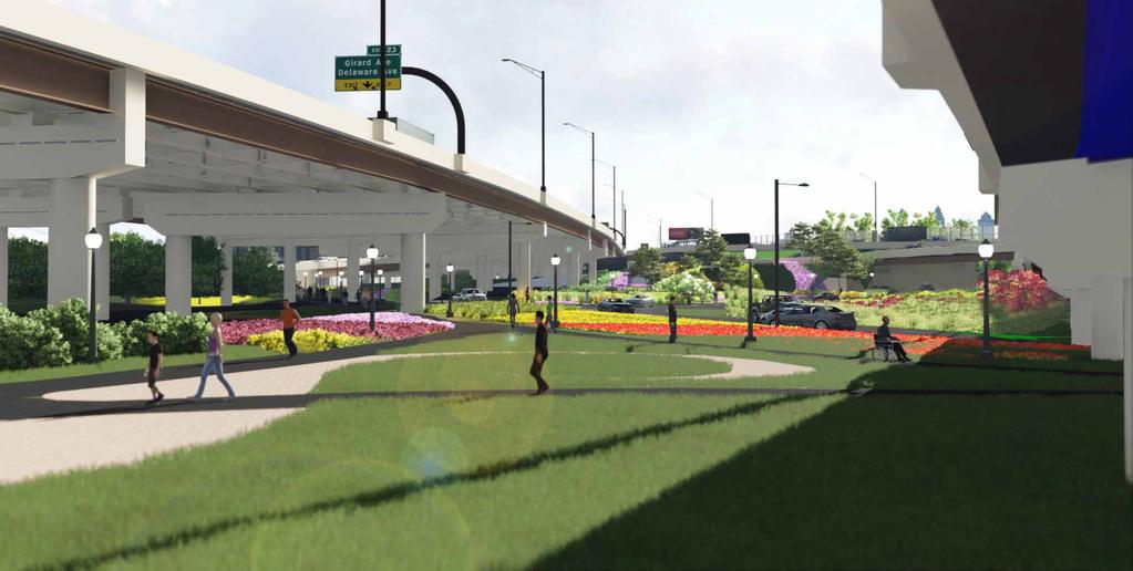 Rendering of Proposed Interchange Area Proposed Improvements This interchange area is open and receives direct sunlight, so proposed improvements focus on landscaped