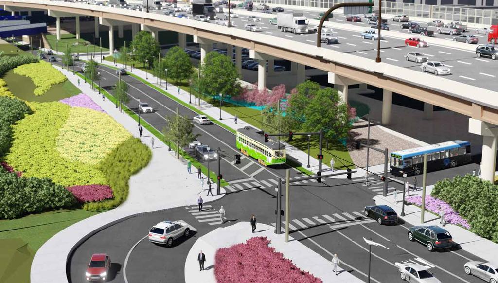 trails for bicycles and pedestrians under I-95, through the Avenue interchange, and