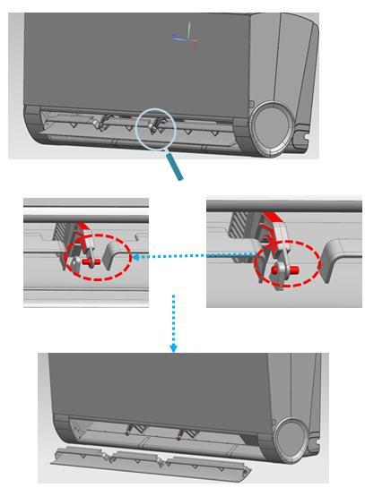 6.2 How to Remove the horizontal louver STEP1: Open the horizontal louver,push the locker towards left to open