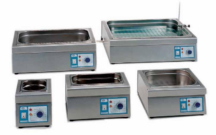 Water and oil baths Precisterm ADJUSTABLE TEMPERATURE RANGE FROM AMBIENT +5 C UP TO 110 C, STABILITY ±1 C. ADJUSTABLE TEMPERATURE RANGE FROM AMBIENT +5 C UP TO 200 C, STABILITY ±2 C.